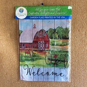 Garden Flag Horses Barn Farm Scene 17.75" x 12" Decorative Outdoor Yard Décor